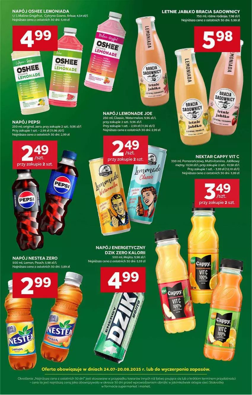 Gazetka promocyjna Stokrotka - Supermarket - ważna 07.08 do 12.08.2025 - strona 46 - produkty: Arbuz, Cappy, Gin, Grejpfrut, Lemoniada, Melon, Napój, Napój energetyczny, Nektar, Nestea, Oshee, Pepsi, Sos