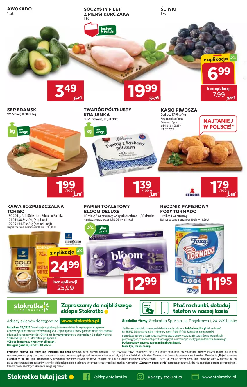 Gazetka promocyjna Stokrotka - Supermarket - ważna 07.08 do 12.08.2025 - strona 48 - produkty: Dres, Edam, Fa, Filet z piersi kurczaka, Foxy, JBL, Kawa, Kawa rozpuszczalna, Kurczak, Mięso, O nas, Owoce, Papier, Papier toaletowy, Piwo, Ręcznik, Ser, Tchibo, Telefon, Twaróg, Twaróg półtłusty, Wagi, Warzywa