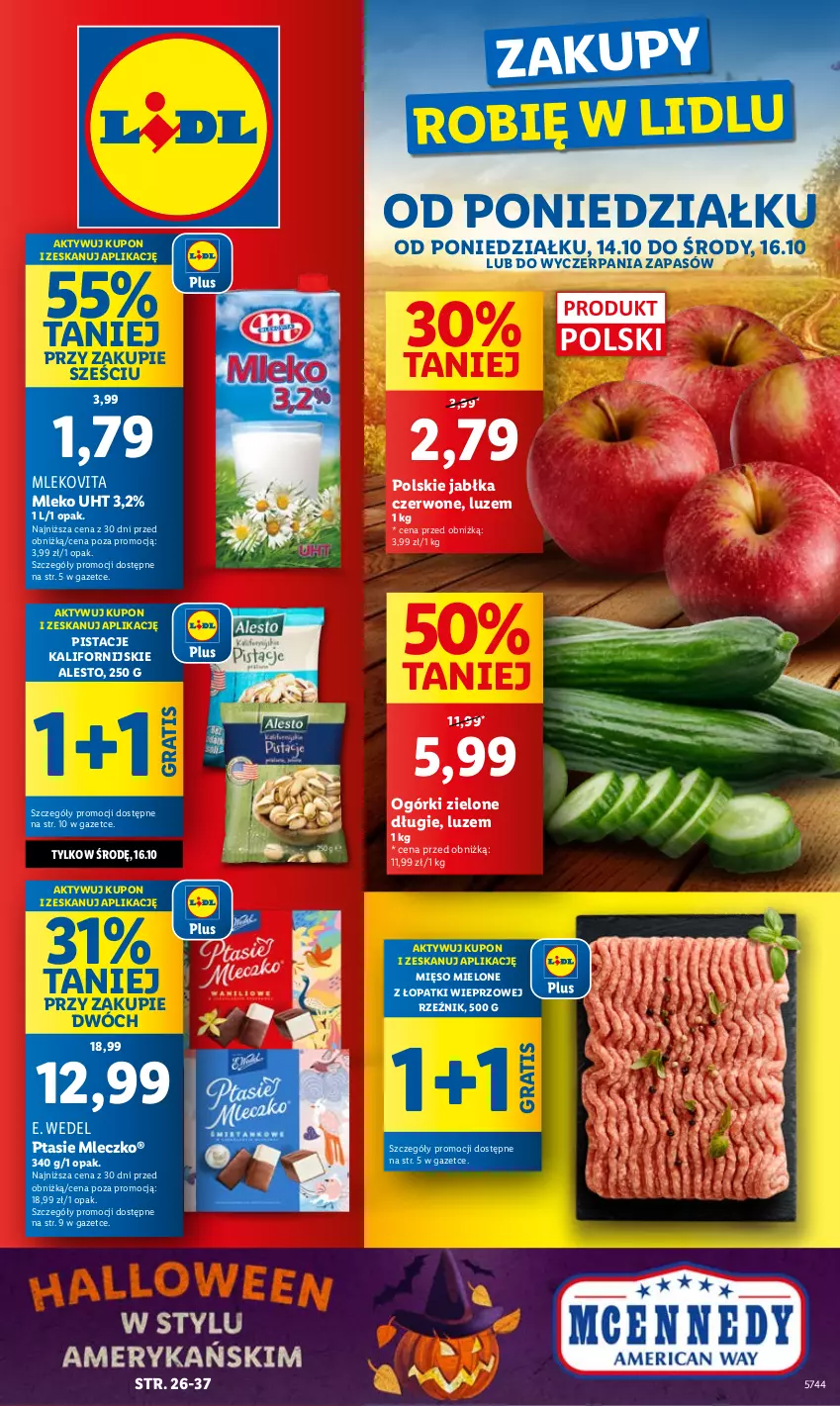 Gazetka promocyjna Lidl - GAZETKA - ważna 14.10 do 16.10.2024 - strona 1 - produkty: E. Wedel, Gra, Jabłka, Mięso, Mięso mielone, Mięso mielone z łopatki wieprzowej, Mleczko, Mleko, Mlekovita, Pistacje, Ptasie mleczko