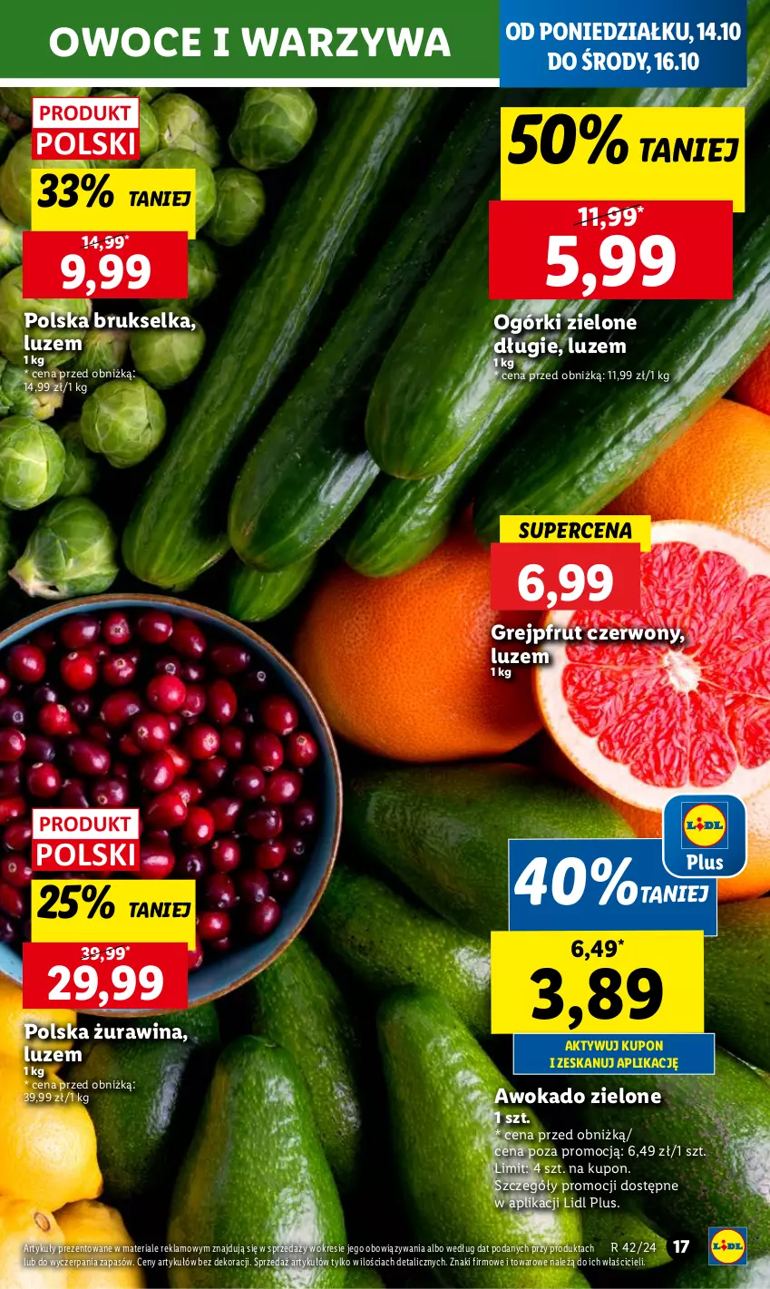 Gazetka promocyjna Lidl - GAZETKA - ważna 14.10 do 16.10.2024 - strona 19 - produkty: Brukselka, Grejpfrut, Owoce, Warzywa