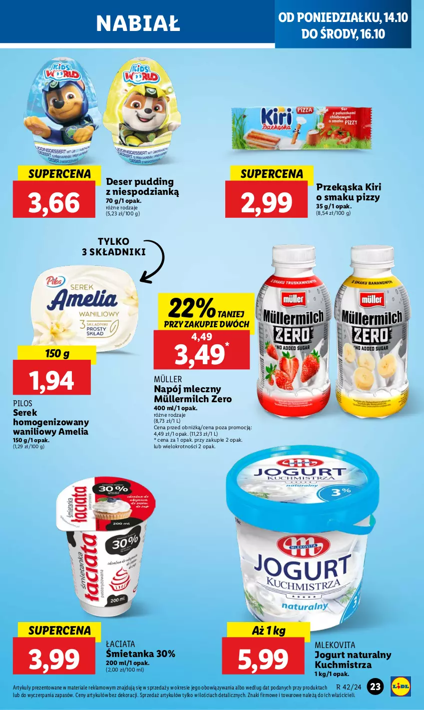 Gazetka promocyjna Lidl - GAZETKA - ważna 14.10 do 16.10.2024 - strona 25 - produkty: Deser, Jogurt, Jogurt naturalny, Mleko, Mlekovita, Müller, Müllermilch, Napój, Napój mleczny, Pilos, Pudding, Ser, Serek, Serek homogenizowany