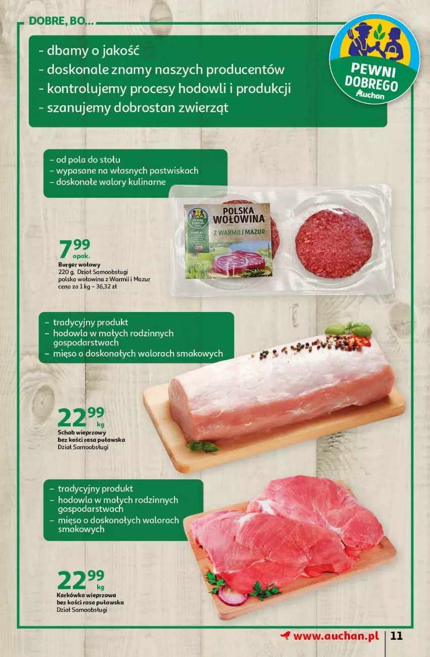 Gazetka promocyjna Auchan - przeNISKIE CENY prze smacznego Dnia Kobiet Hipermarkety - ważna 03.03 do 09.03.2022 - strona 11 - produkty: Burger, Karkówka wieprzowa, Mięso, Wołowina