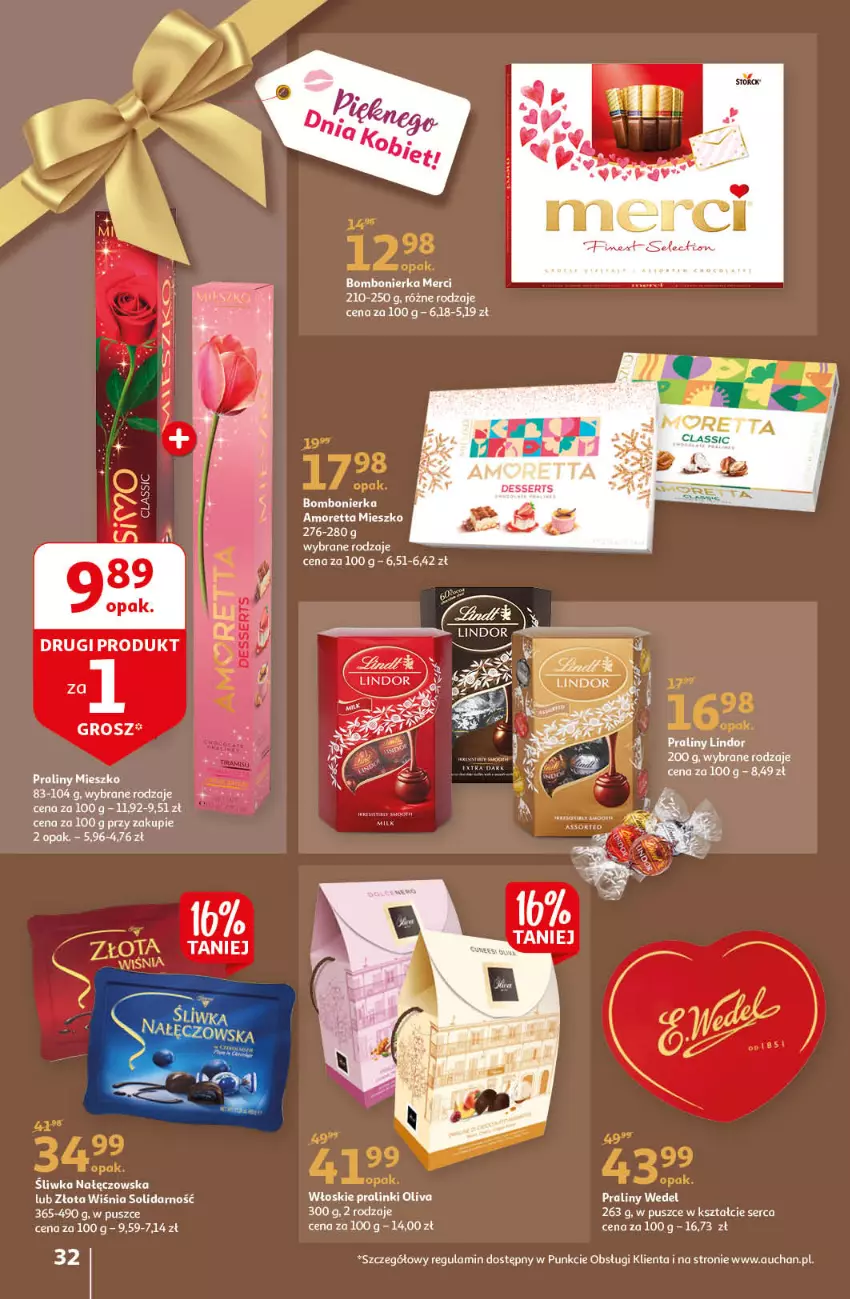 Gazetka promocyjna Auchan - przeNISKIE CENY prze smacznego Dnia Kobiet Hipermarkety - ważna 03.03 do 09.03.2022 - strona 32 - produkty: Lindor, Merci, Praliny, Ser