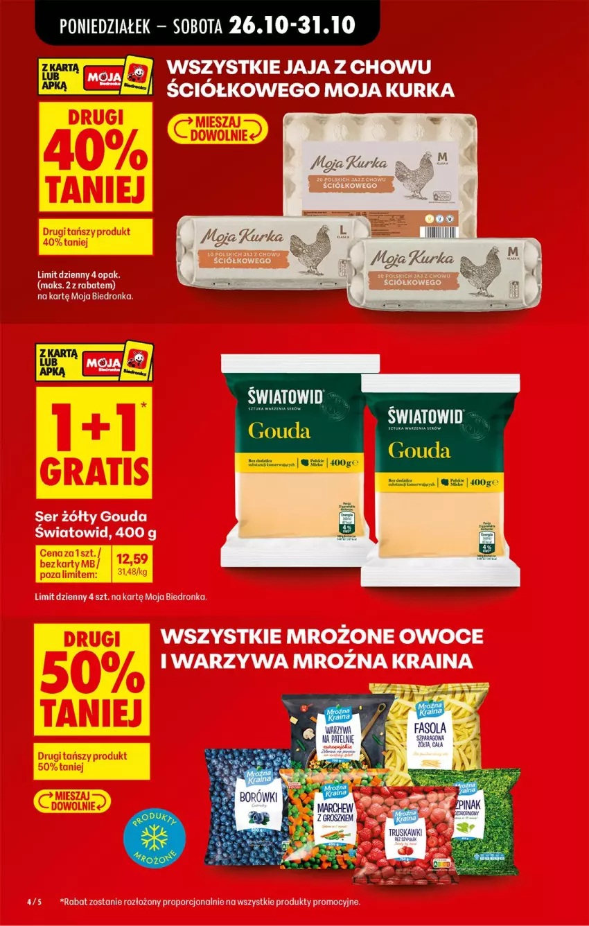 Gazetka promocyjna Biedronka - Od Poniedziałku - ważna 26.10 do 31.10.2026 - strona 4 - produkty: Gouda, Mrożone owoce i warzywa, Owoce, Por, Ser, Warzywa