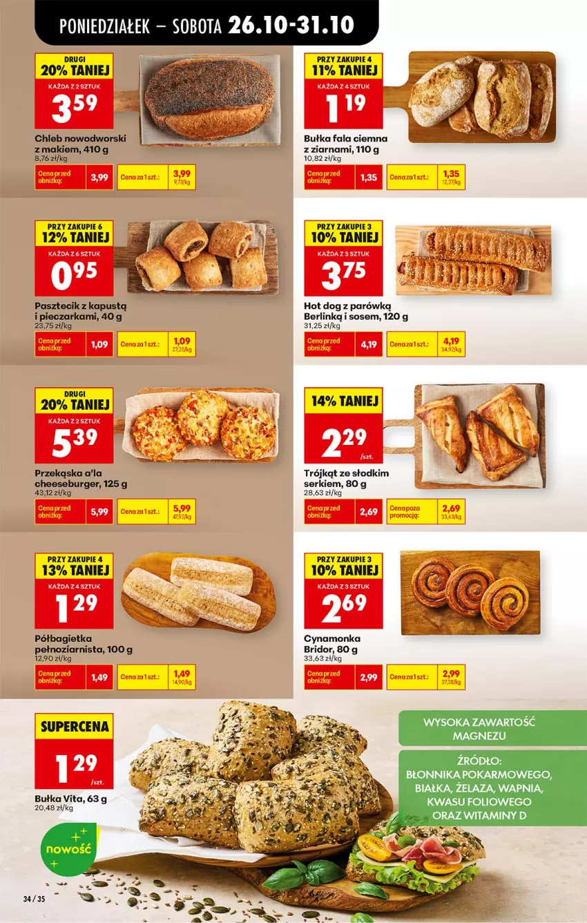 Gazetka promocyjna Biedronka - Od Poniedziałku - ważna 26.10 do 31.10.2026 - strona 44 - produkty: Bagietka, Bułka, Burger, Chleb, Fa, Hot dog, Kapustą, Magnez, Piec, Pieczarka, Półbagietka, Ser, Sok, Sos