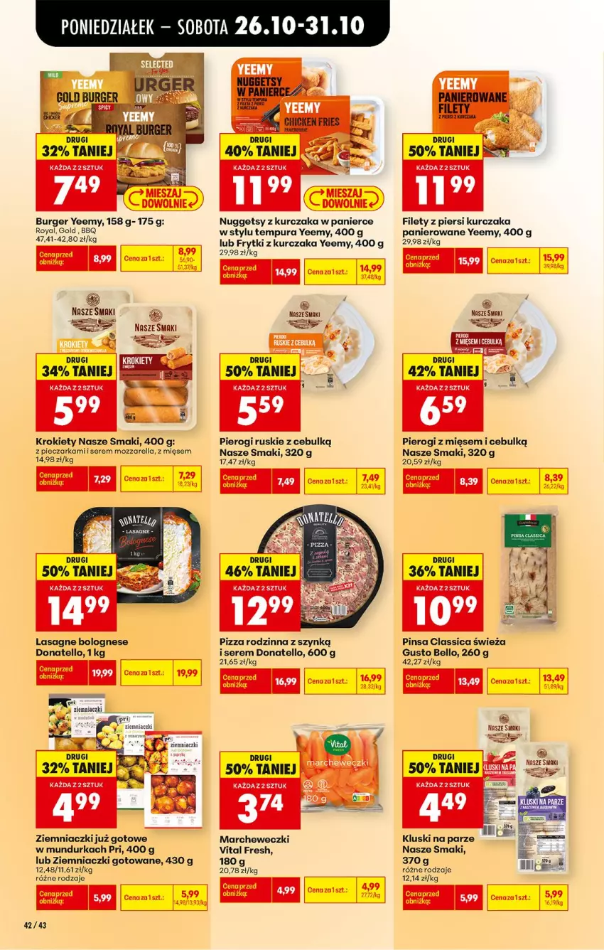 Gazetka promocyjna Biedronka - Od Poniedziałku - ważna 26.10 do 31.10.2026 - strona 60 - produkty: Bell, Burger, Fa, Frytki, Kluski na parze, Krokiety, Kurczak, Lasagne, Lasagne bolognese, Mozzarella, Piec, Pieczarka, Pierogi, Pizza, Pur, Ser