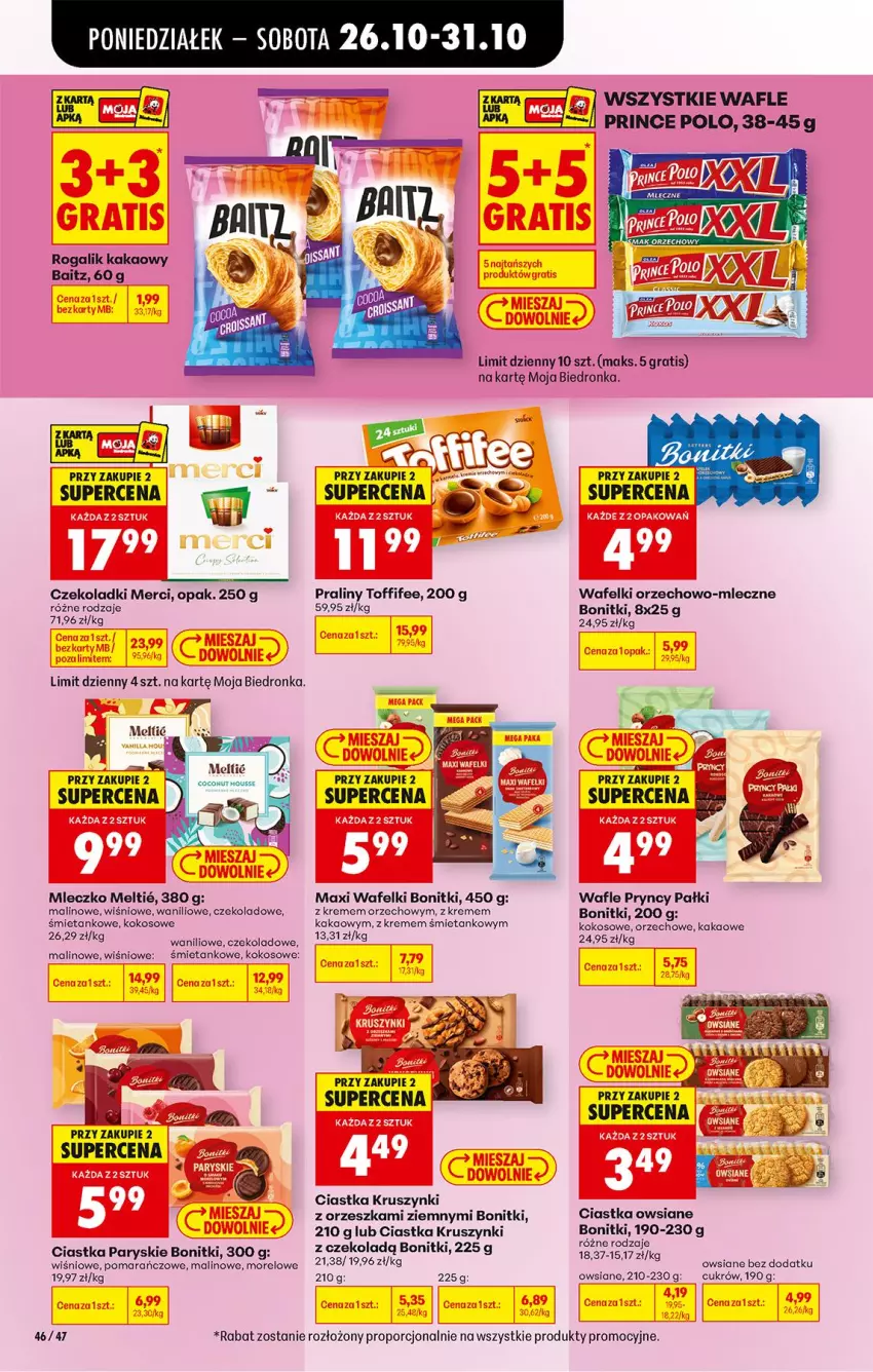 Gazetka promocyjna Biedronka - Od Poniedziałku - ważna 26.10 do 31.10.2026 - strona 66 - produkty: Bonitki, Ciastka, Ciastka owsiane, Goal, Gra, Kakao, Kokos, Merci, Mleczko, Por, Praliny, Prince Polo, Rogal, Toffifee, Wafle