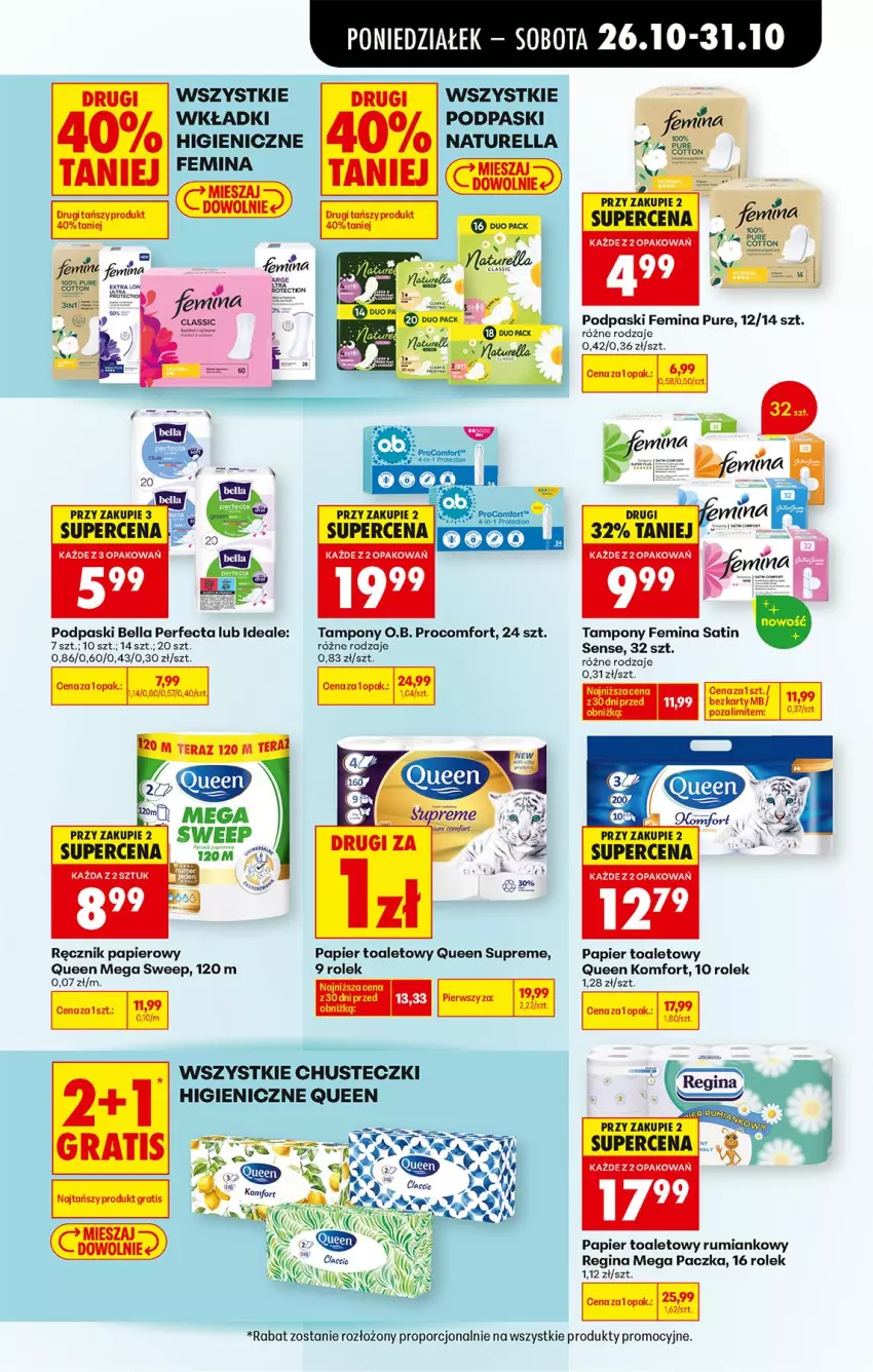 Gazetka promocyjna Biedronka - Od Poniedziałku - ważna 26.10 do 31.10.2026 - strona 79 - produkty: Bell, Bella, Chusteczki, Fa, Gin, Gra, LG, Naturell, Naturella, O.B., Papier, Papier toaletowy, Perfecta, Podpaski, Por, Pur, Ręcznik, Rum, Sati, Tampony, Wkładki