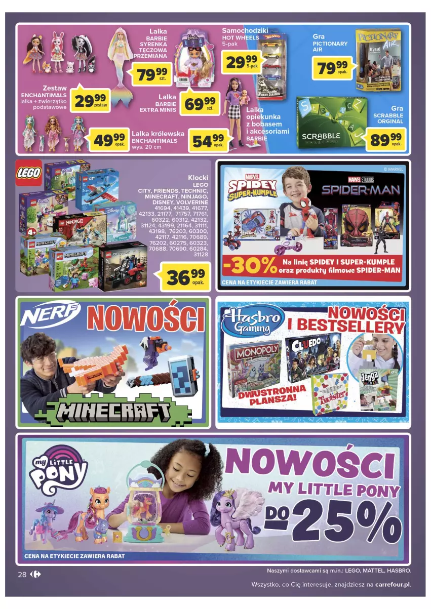 Gazetka promocyjna Carrefour - Gazetka Carrefour - ważna 15.03 do 26.03.2022 - strona 28 - produkty: Barbie, Disney, Enchantimals, Hasbro, Lalka, LEGO, LEGO City, LG, Mattel, Minecraft, My Little Pony