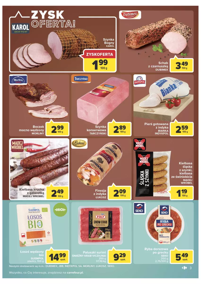 Gazetka promocyjna Carrefour - Gazetka Carrefour - ważna 15.03 do 26.03.2022 - strona 3 - produkty: Bianka, BIC, Boczek, Dorsz, Gala, Kiełbasa, Kiełbasa śląska, Kosz, Madej Wróbel, Morliny, Ryba, SEKO, Ser, Suempol, Surimi, Szynka