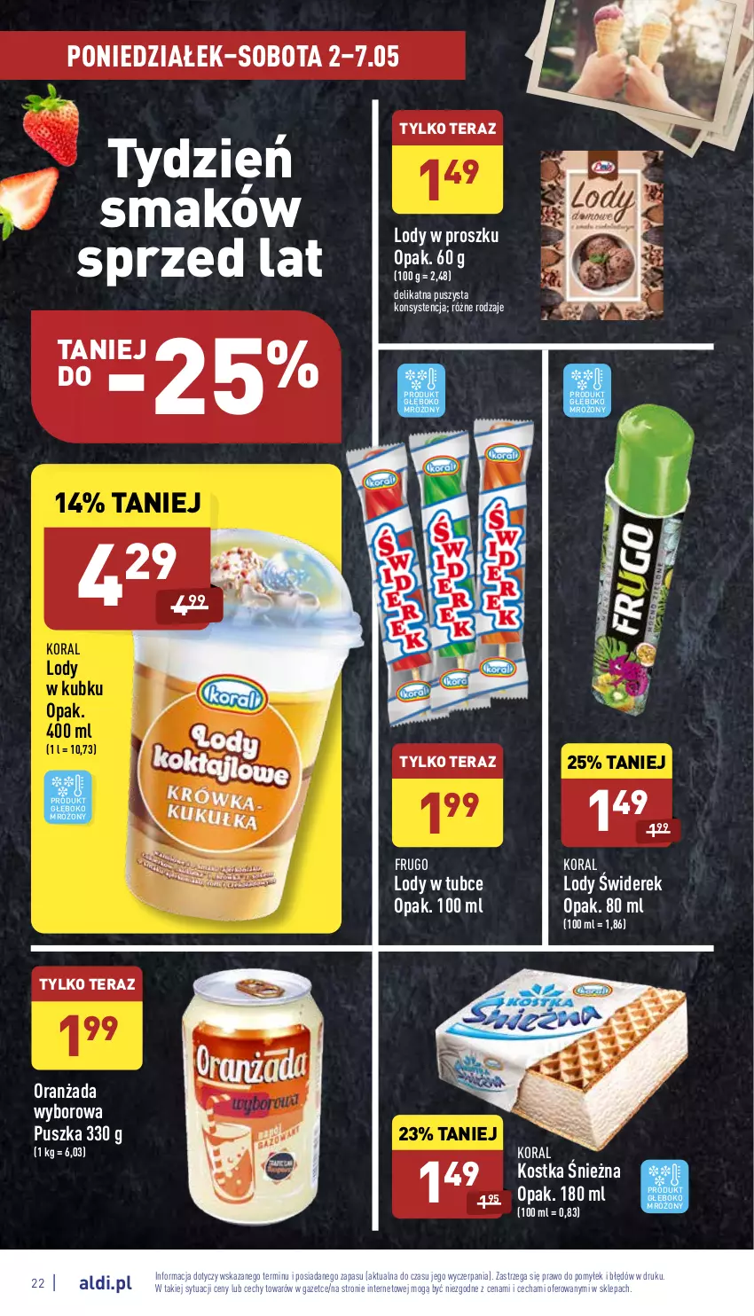 Gazetka promocyjna Aldi - Pełny katalog - ważna 02.05 do 07.05.2022 - strona 22 - produkty: Lody, Oranżada, Tera, Wyborowa