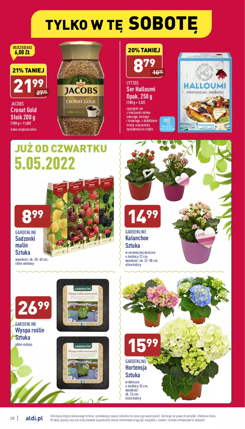 Gazetka promocyjna Aldi - Pełny katalog - ważna 02.05 do 07.05.2022 - strona 28 - produkty: Jacobs, Kalanchoe, Kawa, Kawa rozpuszczalna, Ser, Sok