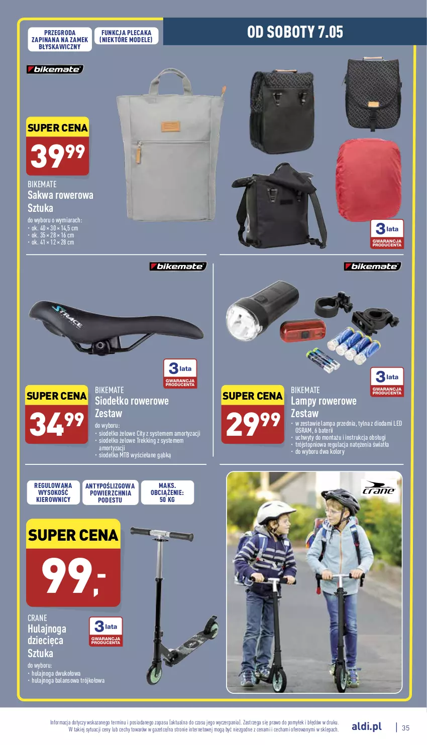 Gazetka promocyjna Aldi - Pełny katalog - ważna 02.05 do 07.05.2022 - strona 35 - produkty: Dzieci, Hulajnoga, Lampa, Plecak, Rower, Sok, Top, Uchwyty