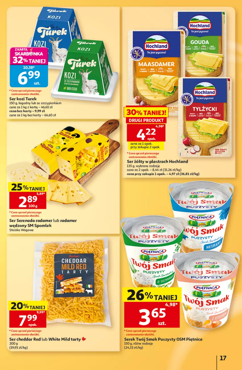 Gazetka promocyjna Auchan - 30 Lat Hipermarket - ważna 15.10 do 21.10.2026 - strona 17 - produkty: Cheddar, Gouda, Hochland, Maasdam, Piątnica, Radamer, Ser, Ser kozi, Serek
