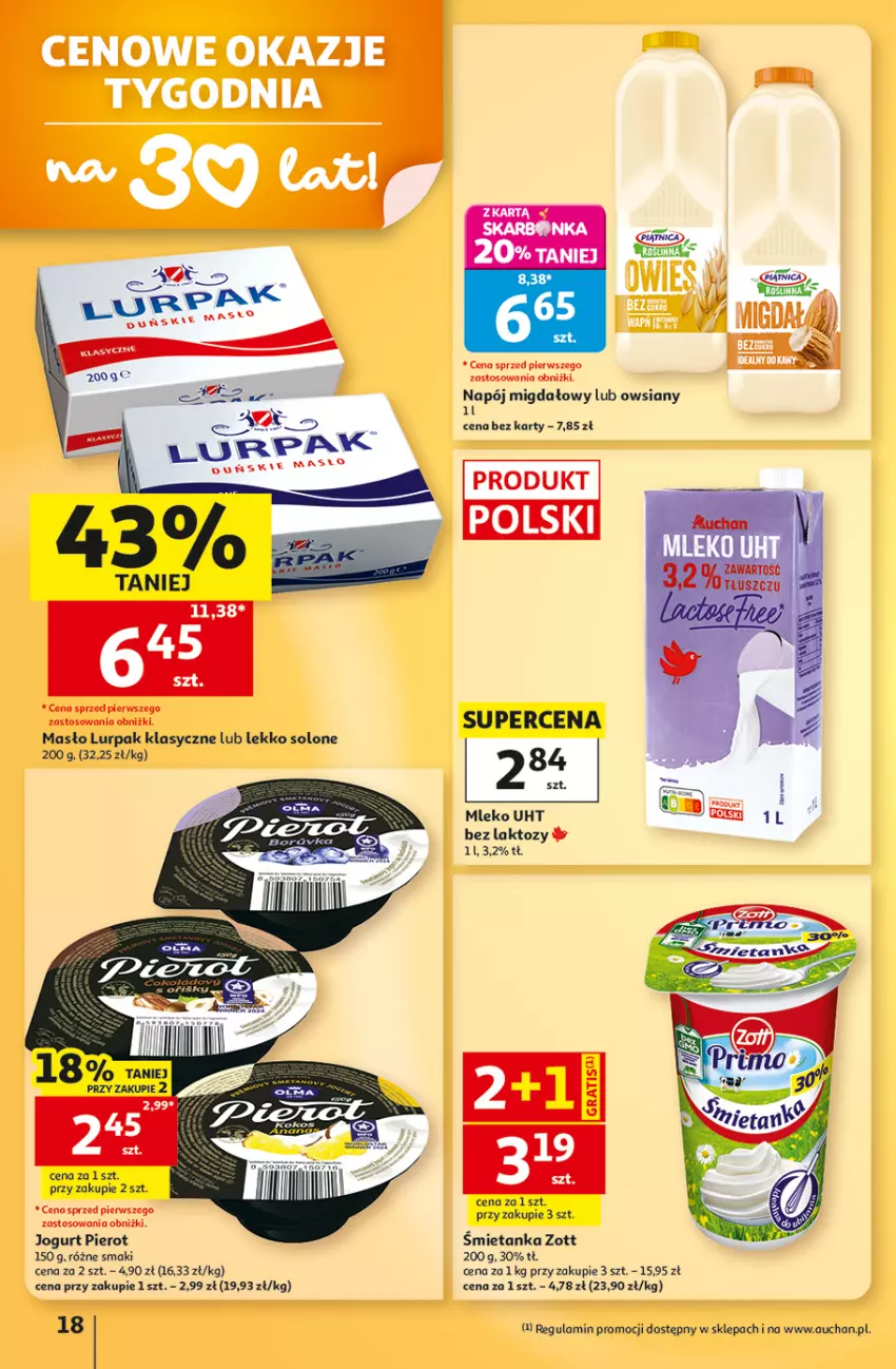 Gazetka promocyjna Auchan - 30 Lat Hipermarket - ważna 15.10 do 21.10.2026 - strona 18 - produkty: Jogurt, Lurpak, Masło, Mleko, Napój, Zott