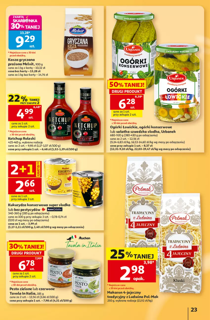 Gazetka promocyjna Auchan - 30 Lat Hipermarket - ważna 15.10 do 21.10.2026 - strona 23 - produkty: Gry, Kasza, Kasza gryczana, Ketchup, Kukurydza, Kukurydza konserwowa, Makaron, Melvit, Ogórki konserwowe, Pesto, Sałat, Sałatka, Ser