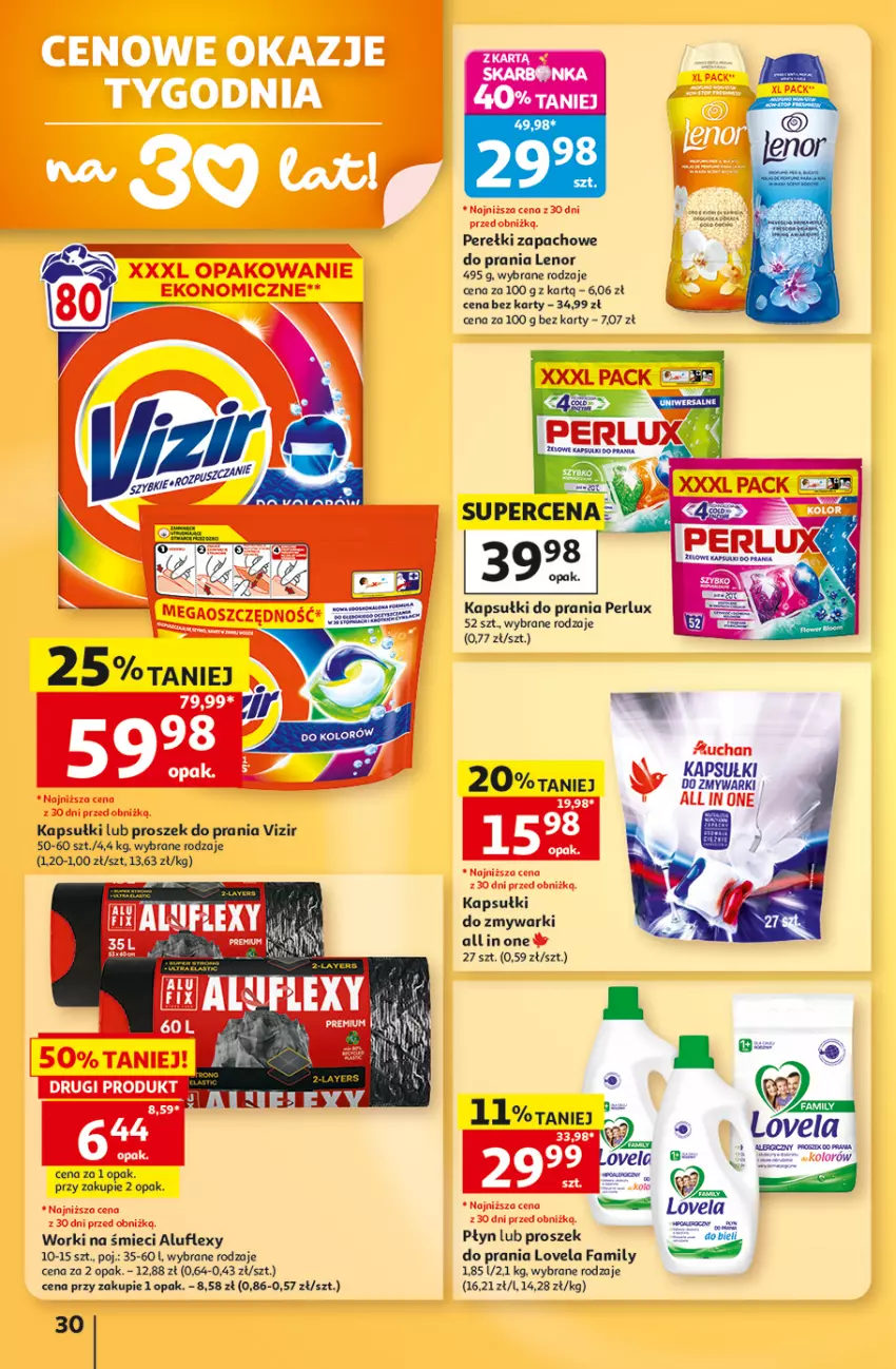 Gazetka promocyjna Auchan - 30 Lat Hipermarket - ważna 15.10 do 21.10.2026 - strona 30 - produkty: Fa, Lenor, Lovela, Perełki zapachowe, Proszek do prania, Vizir, Worki na śmiec, Worki na śmieci, Zmywarki