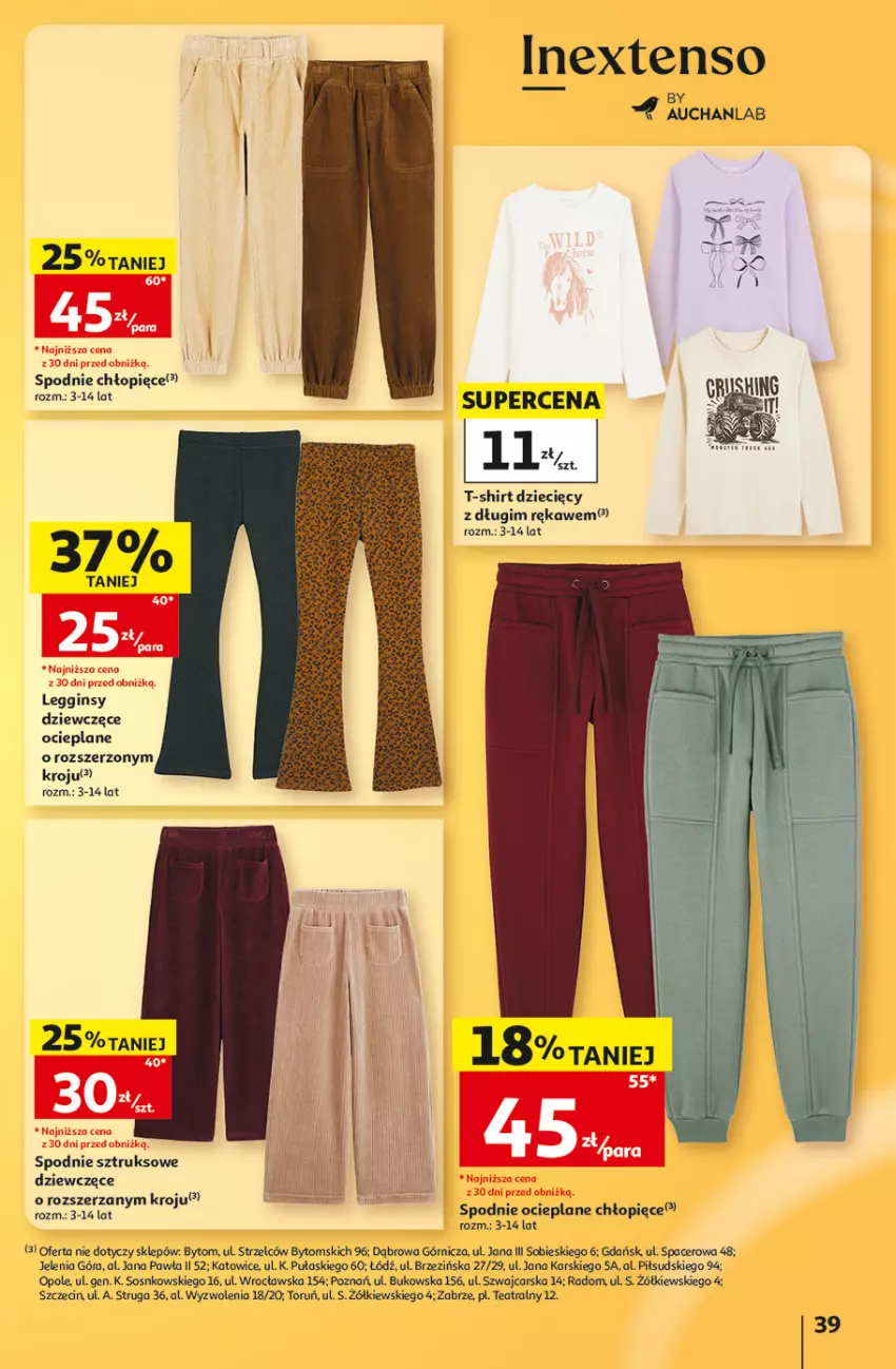 Gazetka promocyjna Auchan - 30 Lat Hipermarket - ważna 15.10 do 21.10.2026 - strona 39 - produkty: Acer, Cars, Dzieci, Gin, Legginsy, Sos, Spodnie, Spodnie ocieplane, Spodnie sztruksowe, T-shirt