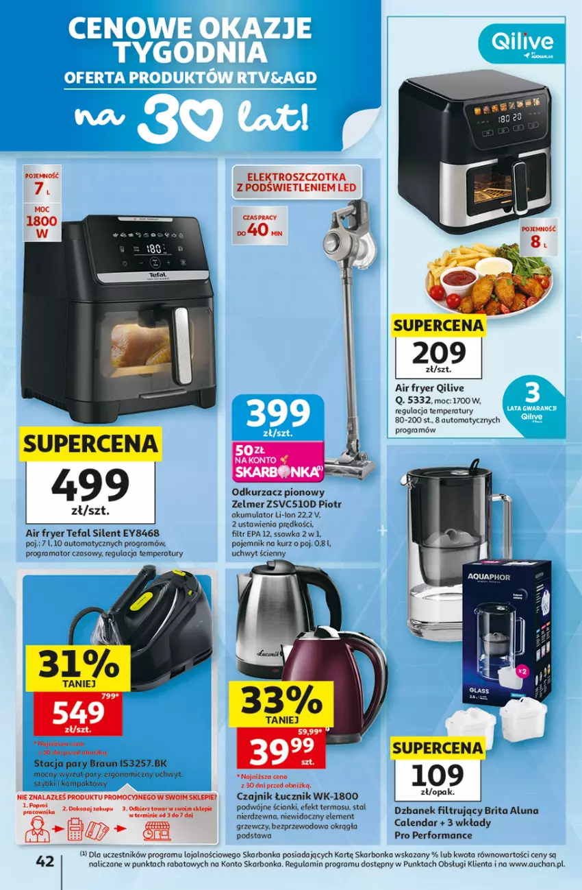 Gazetka promocyjna Auchan - 30 Lat Hipermarket - ważna 15.10 do 21.10.2026 - strona 42 - produkty: Akumulator, Braun, Brit, Brita, Czajnik, Dzbanek, Dzbanek filtrujący, Fa, Gra, Odkurzacz, Pojemnik, Rama, Stacja pary, Szczotka, Tefal, Termos, Zelmer