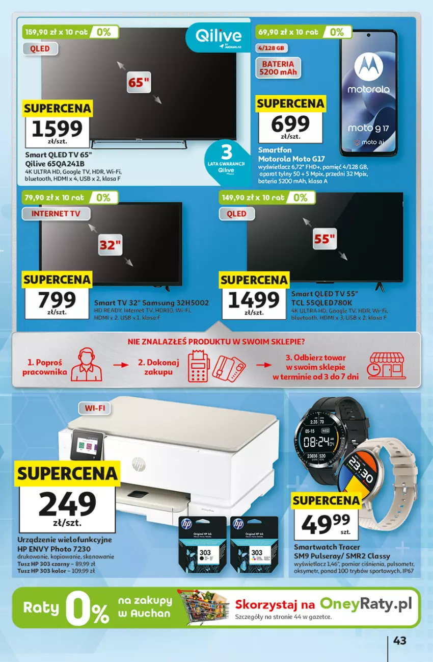 Gazetka promocyjna Auchan - 30 Lat Hipermarket - ważna 15.10 do 21.10.2026 - strona 43 - produkty: Acer, Bateria, HD ready, HP, LED TV, Por, Samsung, Ser, Smart tv, Smartwatch, Sport, Tusz, Urządzenie wielofunkcyjne