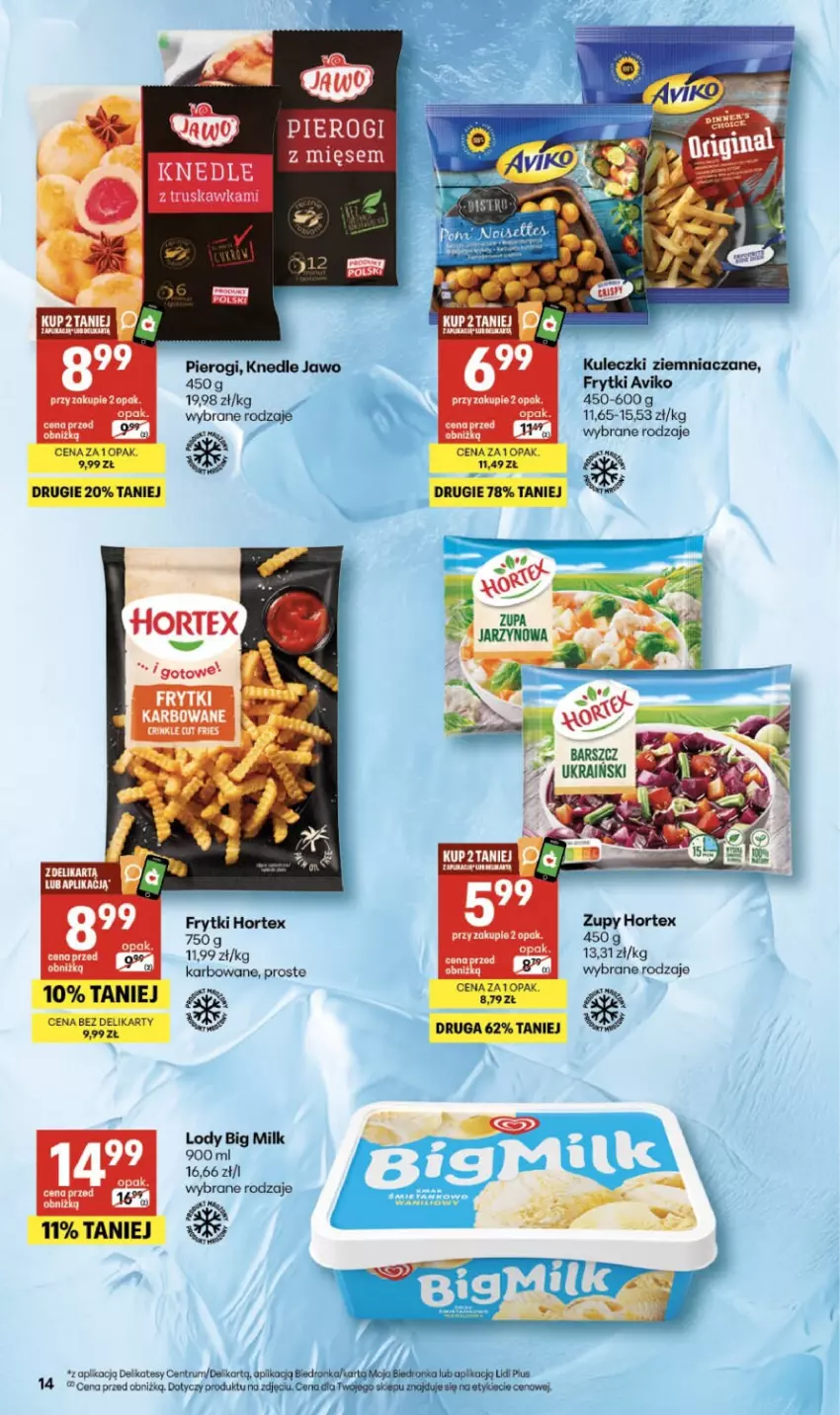 Gazetka promocyjna Delikatesy Centrum - Franczyza DC08 Czwartek - ważna 19.02 do 25.02.2026 - strona 14 - produkty: Big Milk, Frytki, Hortex, Knedle, Lody, Pierogi, Rum, Zupa
