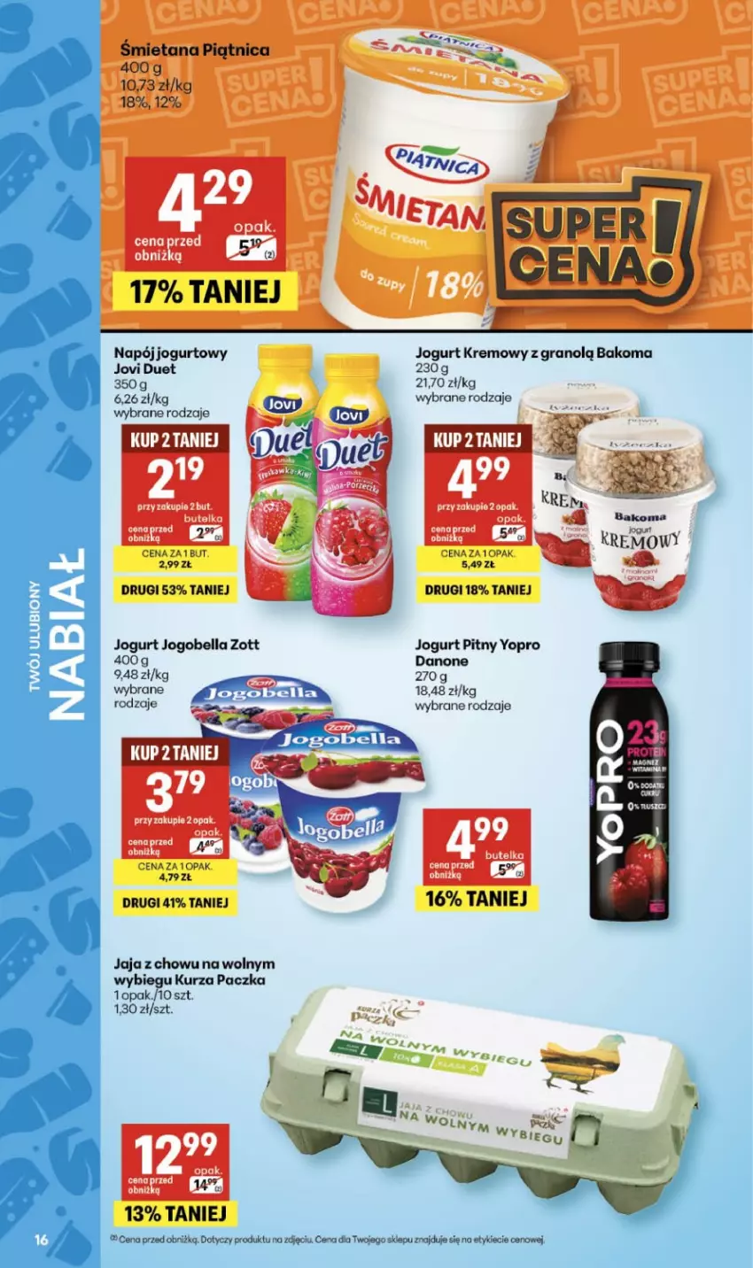 Gazetka promocyjna Delikatesy Centrum - Franczyza DC08 Czwartek - ważna 19.02 do 25.02.2026 - strona 16 - produkty: Bakoma, Bell, Bella, Danone, Gra, Jaja, Jogobella, Jogurt, Jogurt pitny, Napój, Napój jogurtowy, Piątnica, Zott