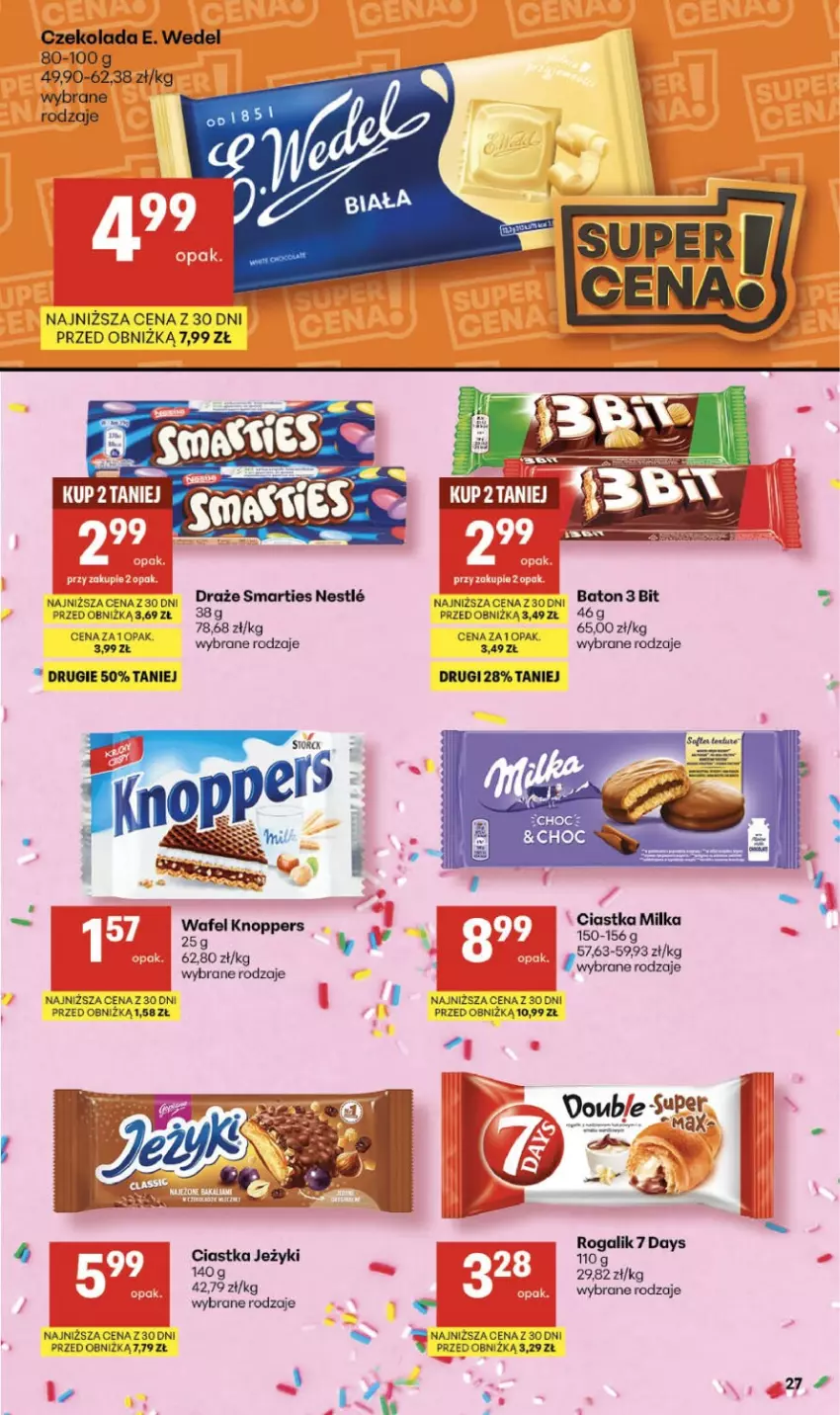Gazetka promocyjna Delikatesy Centrum - Franczyza DC08 Czwartek - ważna 19.02 do 25.02.2026 - strona 27 - produkty: 7 Days, Baton, Ciastka, Czekolada, E. Wedel, Jeżyki, Milka, Rogal