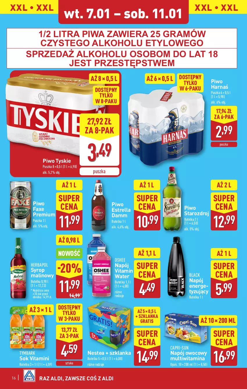 Gazetka promocyjna Aldi - Pełna oferta - ważna 07.01 do 11.01.2025 - strona 16 - produkty: Fa, Gra, Harnaś, Herbapol, Lack, Napój, Nestea, Oshee, Piwa, Piwo, Sok, Syrop, Szklanka, Tymbark, Tyskie