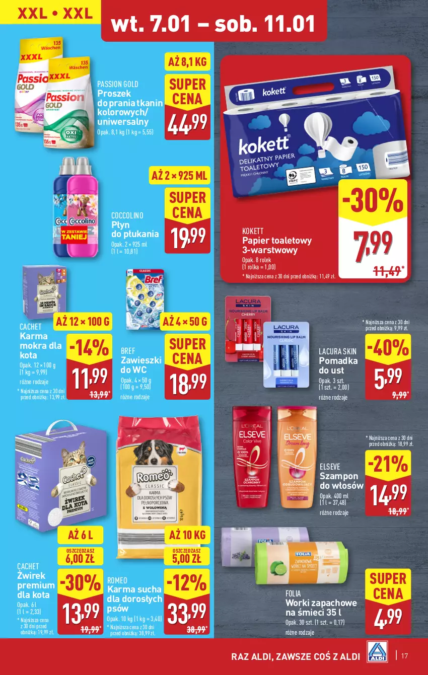 Gazetka promocyjna Aldi - Pełna oferta - ważna 07.01 do 11.01.2025 - strona 17 - produkty: Bref, Coccolino, Elseve, Papier, Papier toaletowy, Płyn do płukania, Proszek do prania, Szampon, Zawieszki