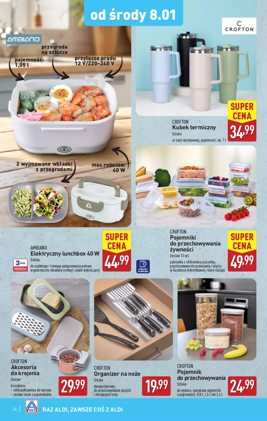 Gazetka promocyjna Aldi - Pełna oferta - ważna 07.01 do 11.01.2025 - strona 24 - produkty: Fa, Kubek, Kubek termiczny, Noż, Organizer, Pojemnik, Pojemnik do przechowywania, Szatkownica, Wkładki