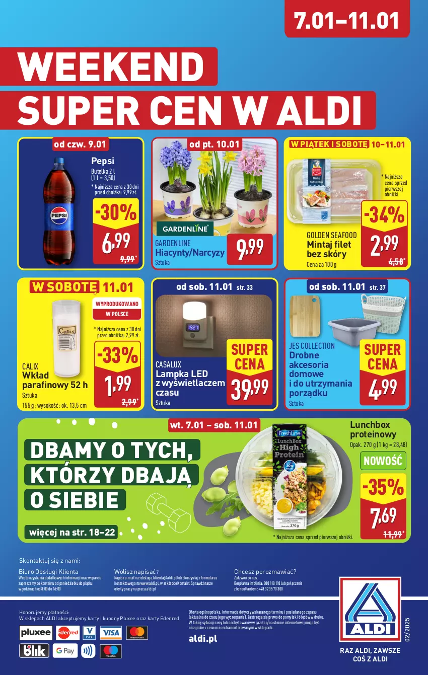 Gazetka promocyjna Aldi - Pełna oferta - ważna 07.01 do 11.01.2025 - strona 38 - produkty: Biuro, Golden Seafood, Hiacynt, Mintaj, Narcyz, O nas, Pepsi, Por, Sok