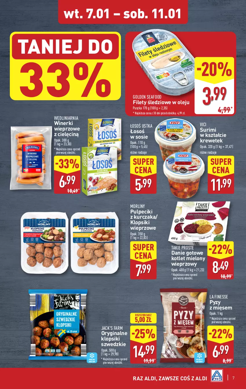 Gazetka promocyjna Aldi - Pełna oferta - ważna 07.01 do 11.01.2025 - strona 7 - produkty: Danie gotowe, Fa, Gin, Golden Seafood, Klopsiki, Kotlet, Kurczak, Morliny, Olej, Sos, Surimi