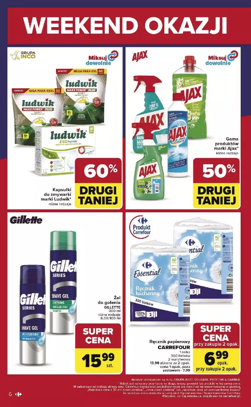 Gazetka promocyjna Carrefour - Gazetka Weekend okazji już od czwartku! - ważna 12.02 do 14.02.2026 - strona 6 - produkty: Ajax, Gillette, Ludwik, Papier, Ręcznik, Zmywarki