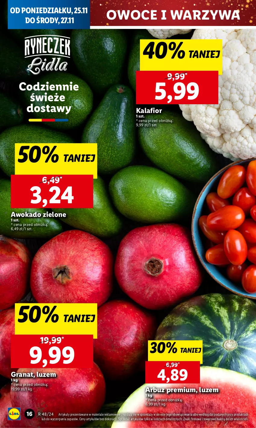 Gazetka promocyjna Lidl - GAZETKA - ważna 25.11 do 27.11.2024 - strona 18 - produkty: Arbuz, Gra, Granat, Kalafior, Owoce, Warzywa