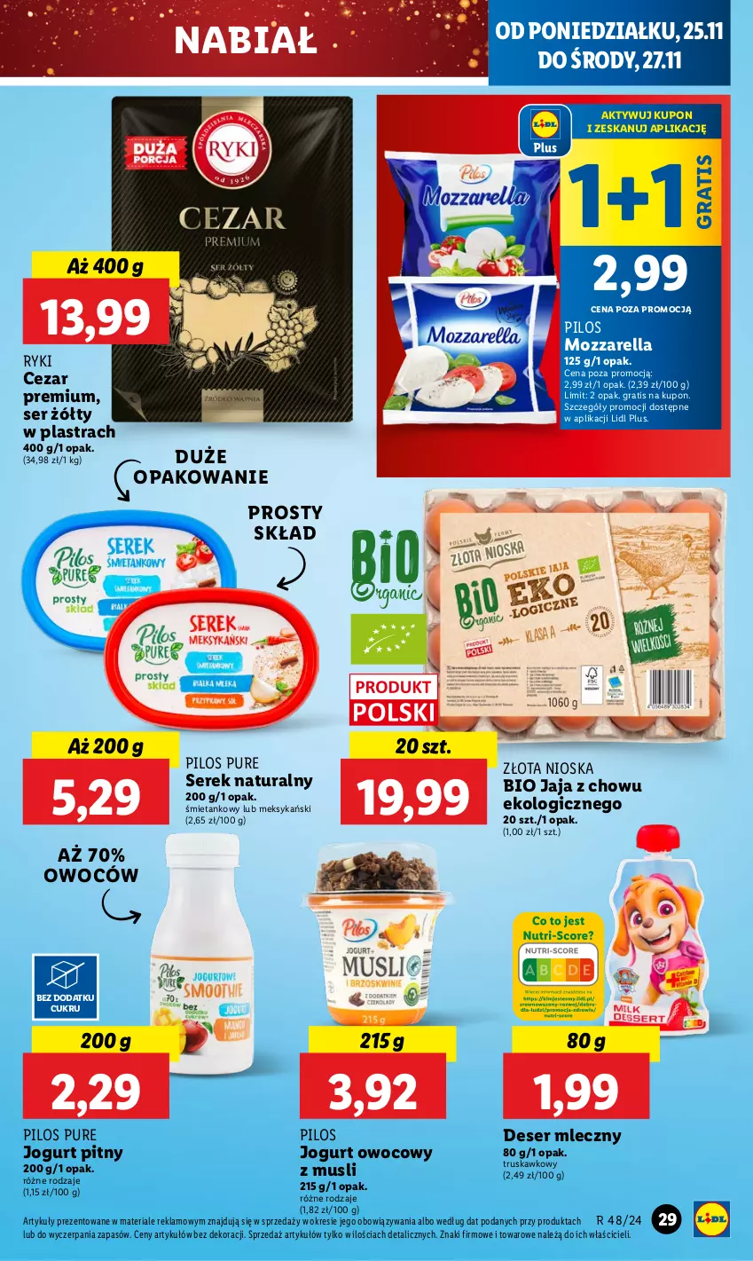 Gazetka promocyjna Lidl - GAZETKA - ważna 25.11 do 27.11.2024 - strona 31 - produkty: Deser, Deser mleczny, Gra, Jaja, Jogurt, Jogurt owocowy, Jogurt pitny, Mozzarella, Mus, Pilos, Pur, Ser, Serek, Serek naturalny