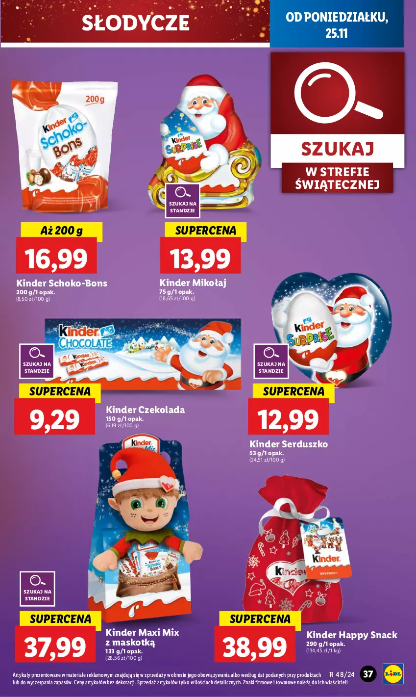 Gazetka promocyjna Lidl - GAZETKA - ważna 25.11 do 27.11.2024 - strona 39 - produkty: Czekolada, Kinder, Ser