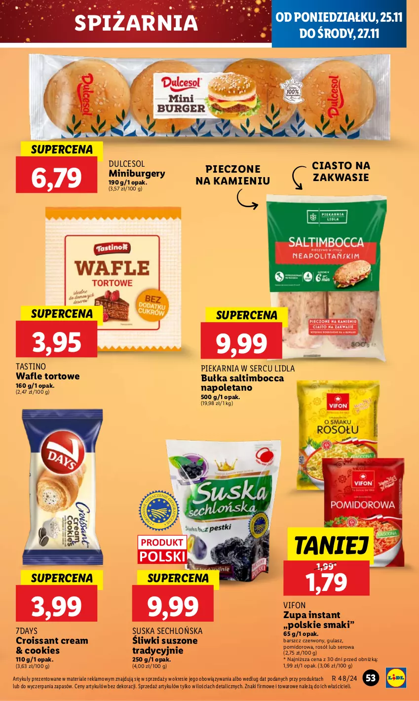 Gazetka promocyjna Lidl - GAZETKA - ważna 25.11 do 27.11.2024 - strona 57 - produkty: Bułka, Burger, Croissant, Piec, Rosół, Ser, Wafle, Wafle tortowe, Zupa