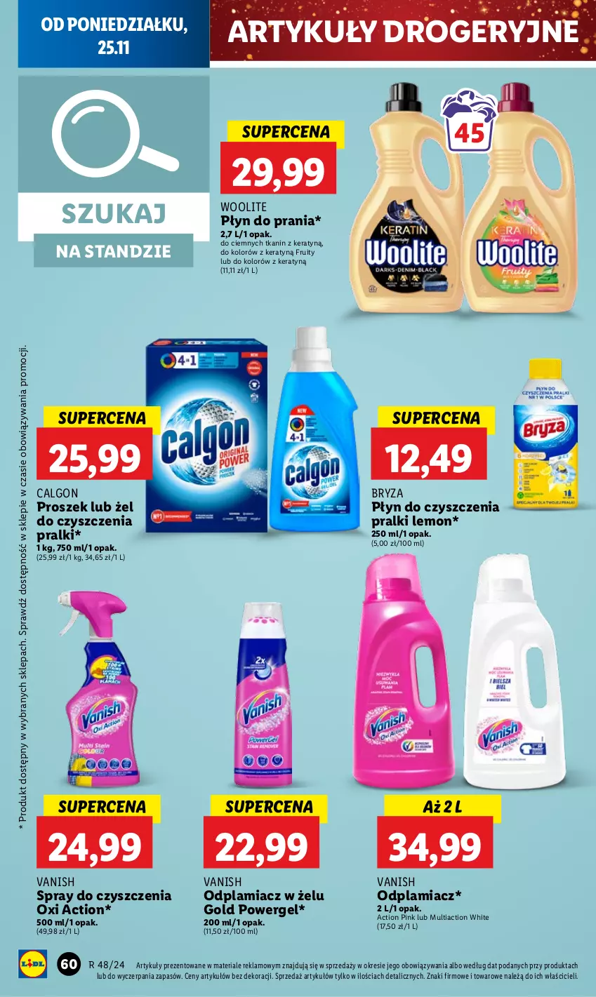 Gazetka promocyjna Lidl - GAZETKA - ważna 25.11 do 27.11.2024 - strona 60 - produkty: Bryza, Calgon, LG, Odplamiacz, Płyn do prania, Pralki, Spray do czyszczenia, Vanish, Woolite