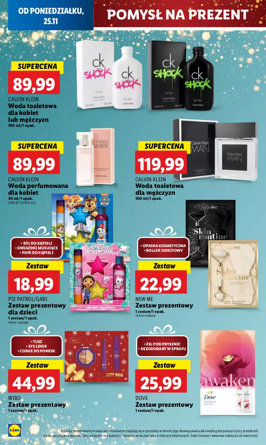 Gazetka promocyjna Lidl - GAZETKA - ważna 25.11 do 27.11.2024 - strona 66 - produkty: Calvin Klein, Dezodorant, Dove, Dzieci, Mus, Opaska, Perfum, Płyn do kąpieli, Psi Patrol, Roller, Sól, Sól do kąpieli, Tusz, Wibo, Woda, Woda perfumowana, Woda toaletowa, Zestaw prezentowy