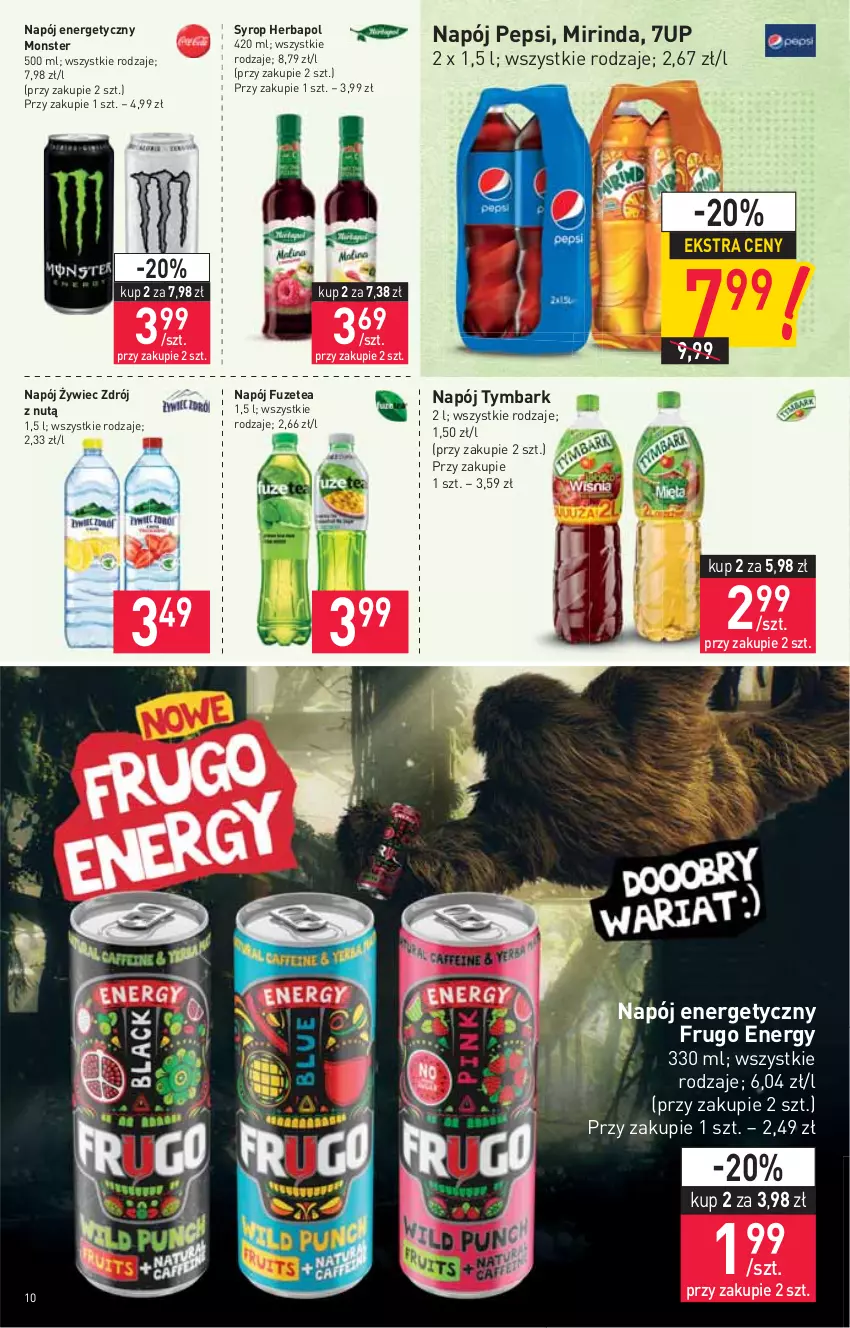 Gazetka promocyjna Stokrotka - Supermarket - ważna 17.06 do 23.06.2021 - strona 10 - produkty: 7up, Herbapol, Mirinda, Napój, Napój energetyczny, Pepsi, Syrop, Tymbark