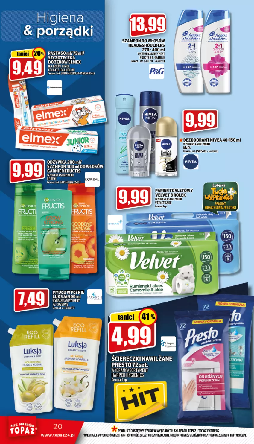 Gazetka promocyjna Topaz - Gazetka - ważna 18.08 do 24.08.2022 - strona 20 - produkty: Dezodorant, Luksja, Mydło, Nivea, Papier, Papier toaletowy, Rum, Sok, Szampon, Top, Velvet