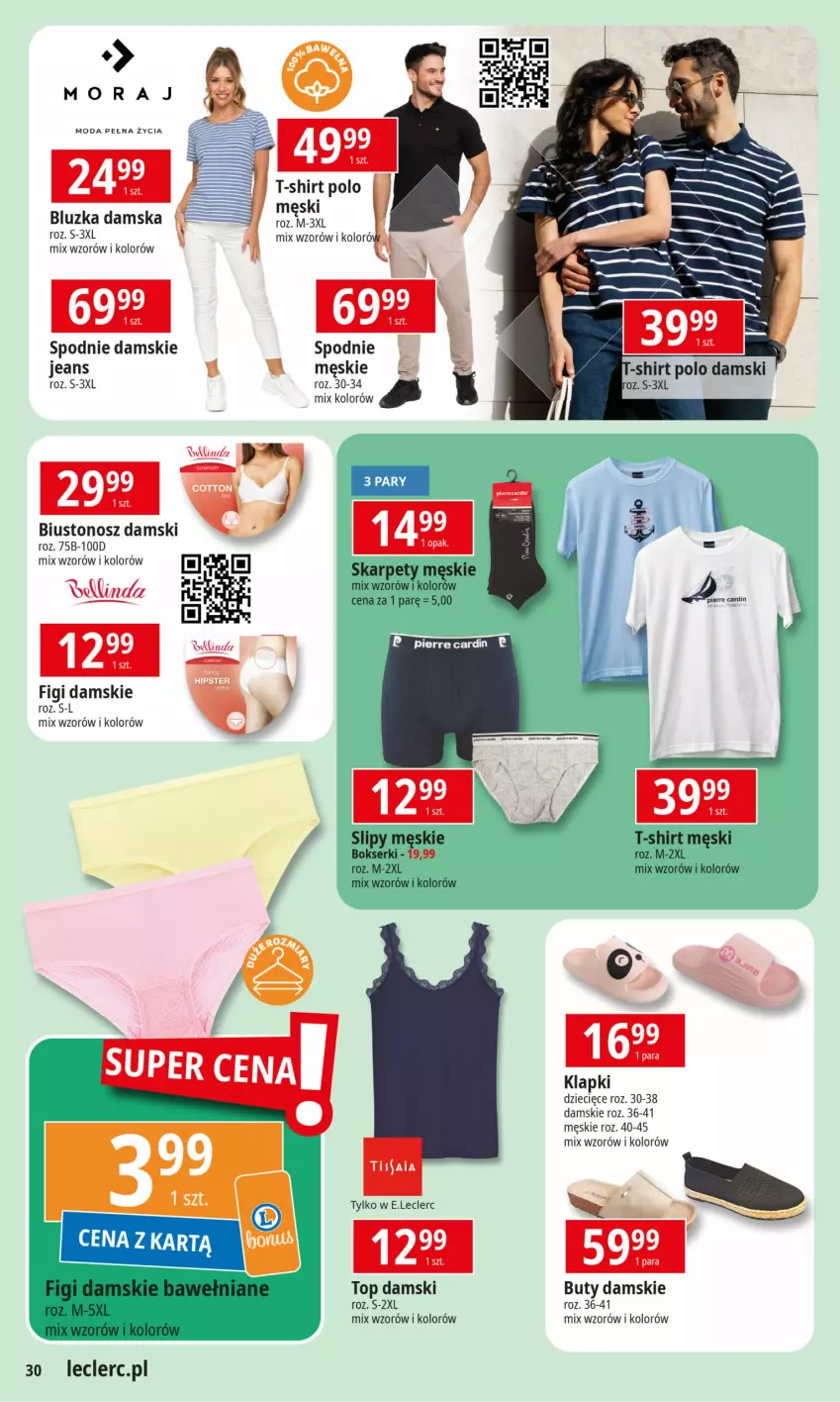 Gazetka promocyjna E Leclerc - ważna 28.05 do 05.06.2024 - strona 30 - produkty: Biustonosz, Bokserki, Buty, Dzieci, Figi, Karp, Klapki, Moda, Ser, Slipy, Spodnie, T-shirt, Top