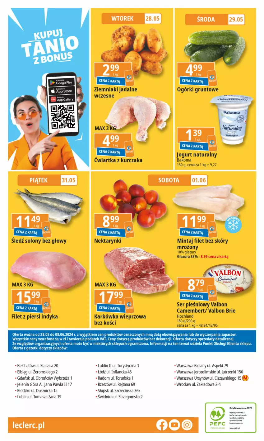 Gazetka promocyjna E Leclerc - ważna 28.05 do 05.06.2024 - strona 32 - produkty: Bakoma, Brie, Camembert, Filet z piersi indyka, Glazura, Gra, Grunt, Hochland, Jogurt, Jogurt naturalny, Karkówka wieprzowa, Kurczak, Lazur, Mintaj, Nektar, Ser, Ser pleśniowy, Ziemniaki