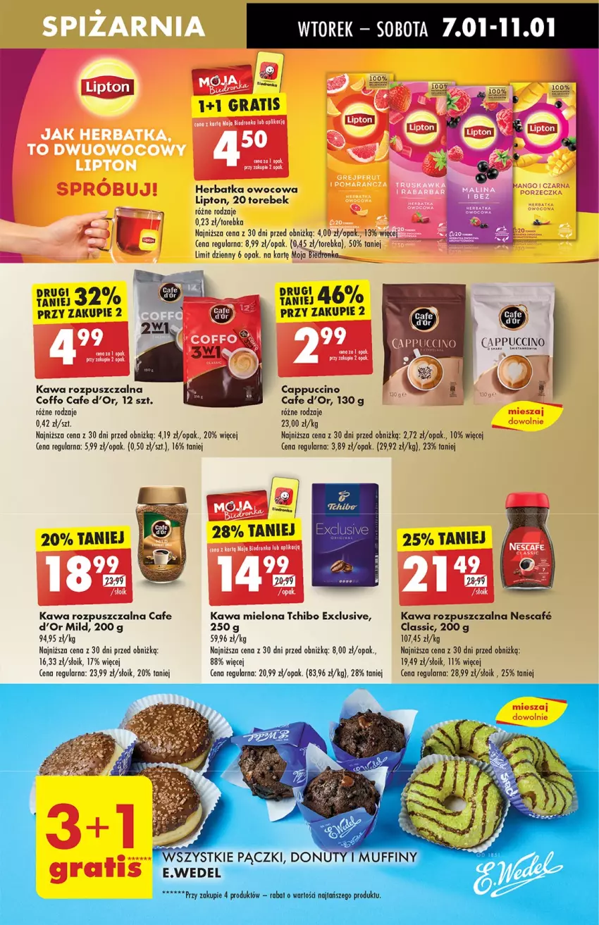 Gazetka promocyjna Biedronka - Od Wtorku - ważna 07.01 do 11.01.2025 - strona 43 - produkty: Cappuccino, Kawa, Kawa mielona, Kawa rozpuszczalna, Lipton, Tchibo, Torebka