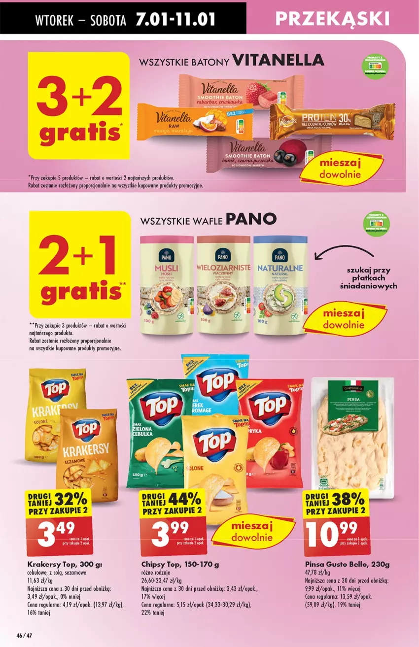 Gazetka promocyjna Biedronka - Od Wtorku - ważna 07.01 do 11.01.2025 - strona 46 - produkty: Baton, Bell, Chipsy, Danio, Krakersy, Mus, Por, Sezam, Smoothie, Top