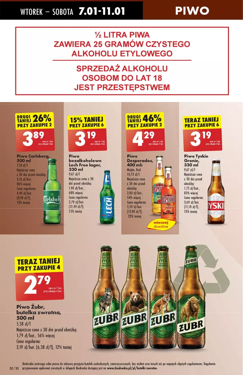 Gazetka promocyjna Biedronka - Od Wtorku - ważna 07.01 do 11.01.2025 - strona 52 - produkty: Carlsberg, Desperados, Piwo, Tera, Tyskie