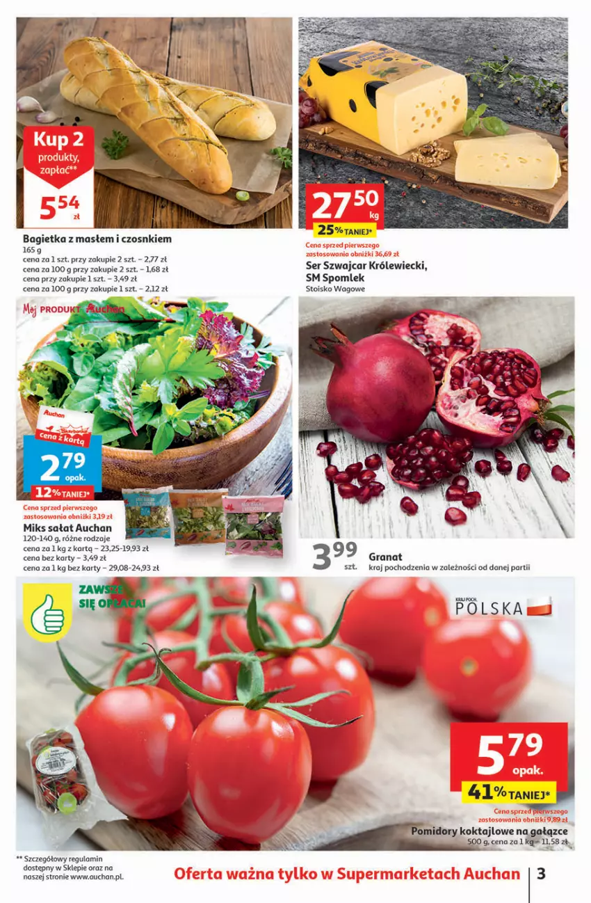 Gazetka promocyjna Auchan - Gazetka Oferta tygodnia Supermarket Auchan - ważna 07.09 do 13.09.2023 - strona 3 - produkty: Bagietka, Gra, Granat, Pomidory, Sałat, Ser