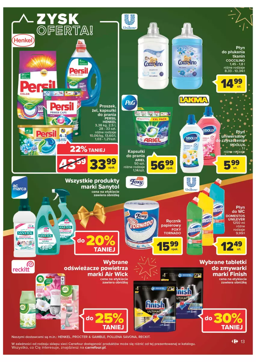 Gazetka promocyjna Carrefour - Gazetka Market - ważna 12.12 do 18.12.2022 - strona 13 - produkty: Ariel, Domestos, Fa, Finish, Foxy, Kapsułki do prania, LG, Papier, Persil, Płyn do płukania, Płyn do wc, Ręcznik, Tablet, Zmywarki