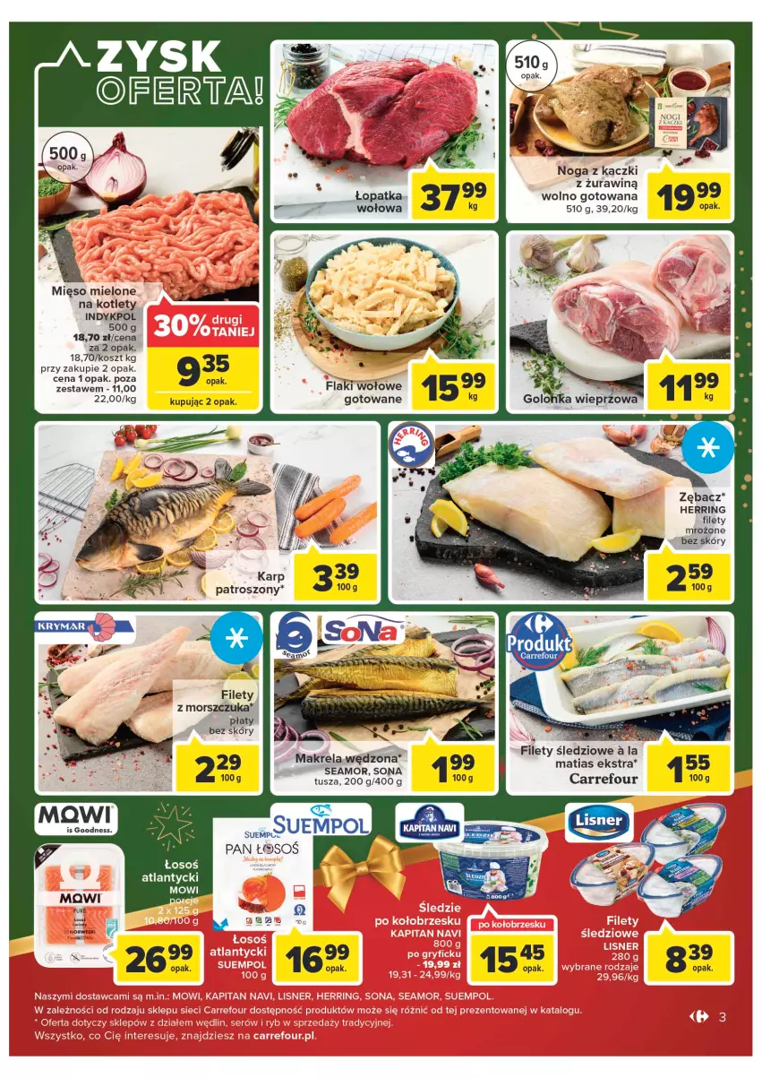 Gazetka promocyjna Carrefour - Gazetka Market - ważna 12.12 do 18.12.2022 - strona 3 - produkty: Flaki, Flaki wołowe, Kosz, Kotlet, Mięso, Mięso mielone, NBA, Noga z kaczki, Pur, Suempol, Tusz