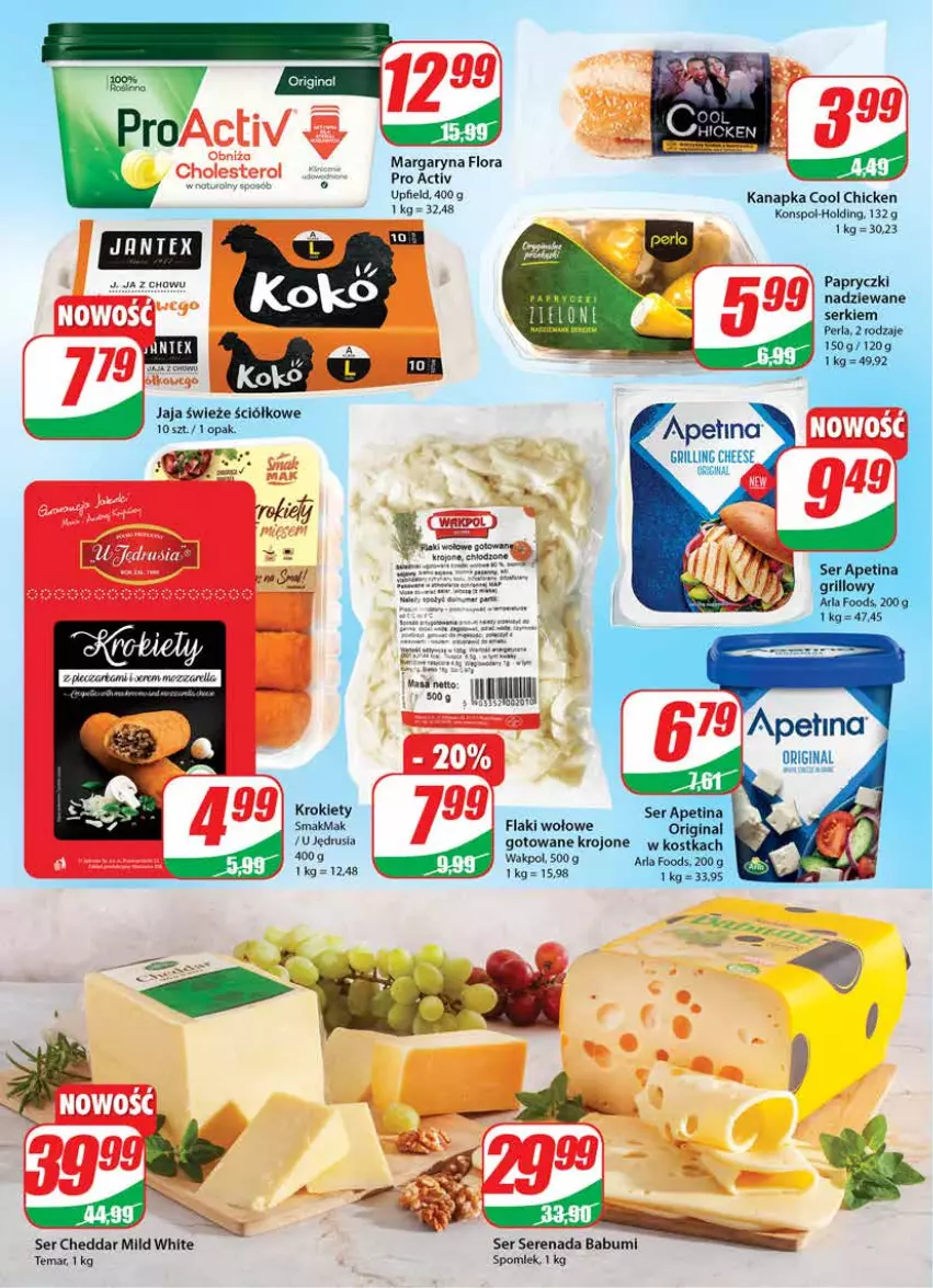 Gazetka promocyjna Dino - Gazetka - ważna 22.06 do 28.06.2022 - strona 14 - produkty: Cheddar, Flaki, Flaki wołowe, Flora, Gin, Grill, Jaja, Krokiety, Margaryna, Papryczki nadziewane, Ser